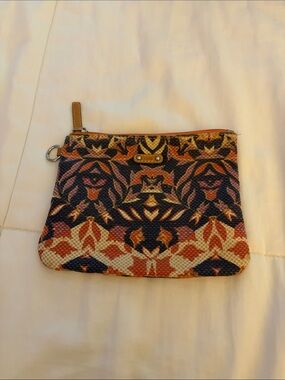 Rafe New York Patterned coin purse in Navy, Orange & Cream